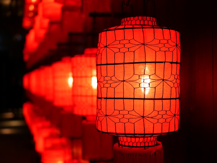 Red paper lanterns in shallow focus